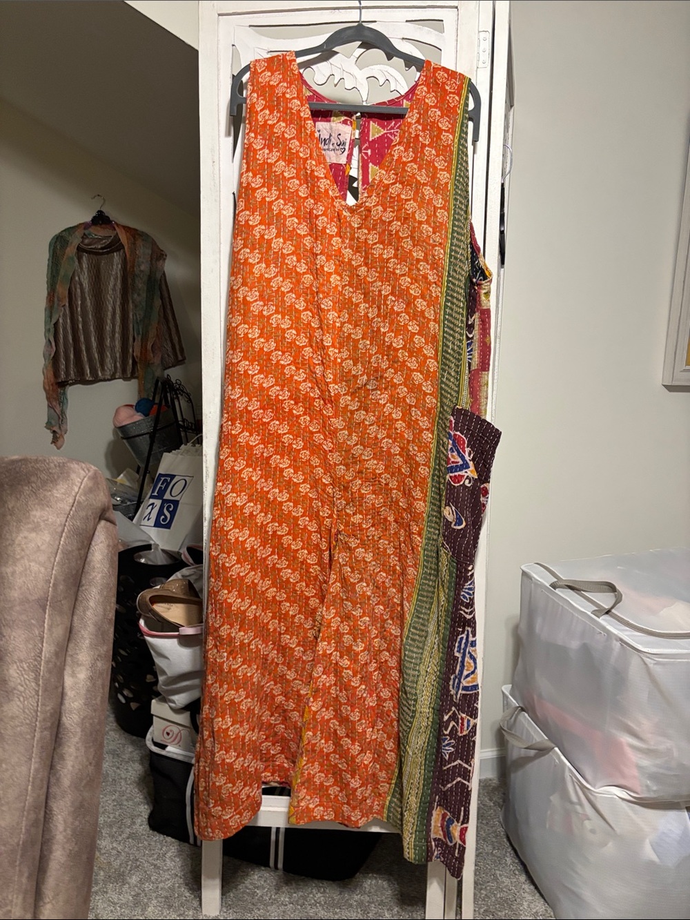 Sleeveless Orange Printed Jumpsuit